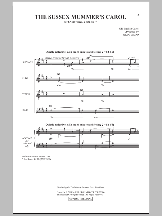 Greg Gilpin Sussex Carol Sheet Music Notes & Chords for SATB - Download or Print PDF