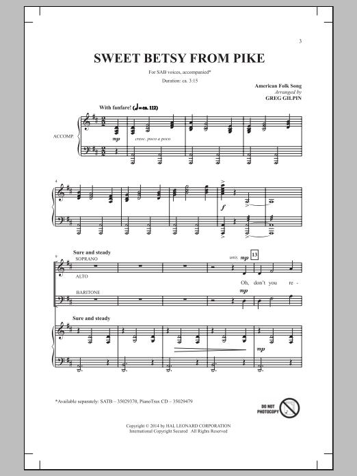 Greg Gilpin Sweet Betsy From Pike Sheet Music Notes & Chords for SAB - Download or Print PDF