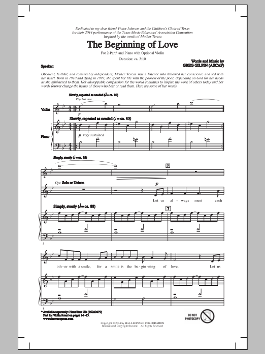 Greg Gilpin The Beginning Of Love Sheet Music Notes & Chords for SAB - Download or Print PDF