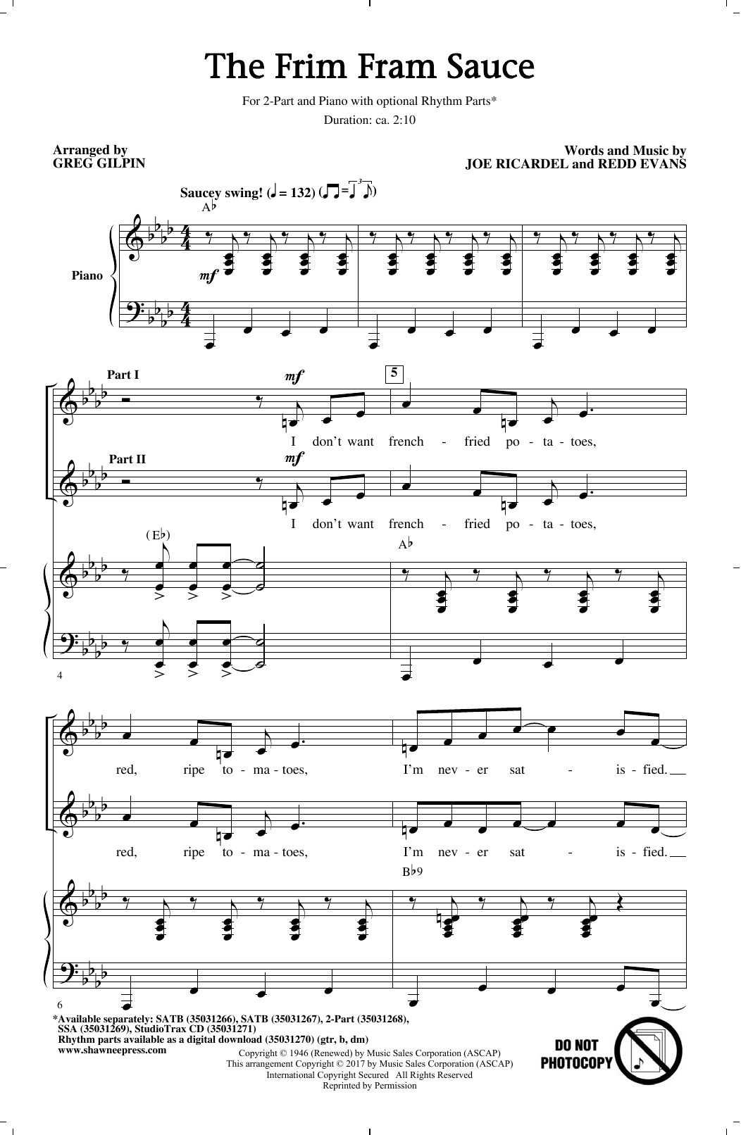 Greg Gilpin The Frim Fram Sauce Sheet Music Notes & Chords for 2-Part Choir - Download or Print PDF