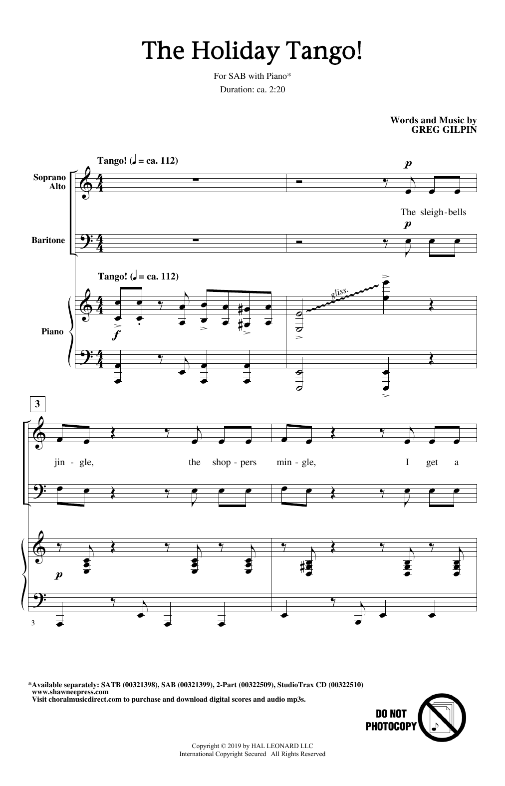 Greg Gilpin The Holiday Tango Sheet Music Notes & Chords for SAB Choir - Download or Print PDF