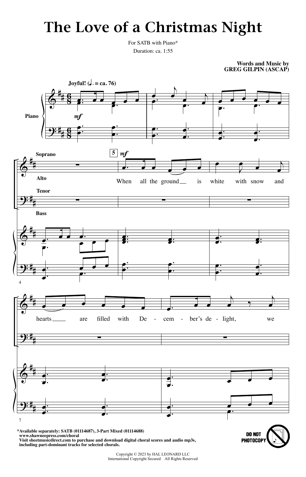 Greg Gilpin The Love Of A Christmas Night Sheet Music Notes & Chords for SATB Choir - Download or Print PDF