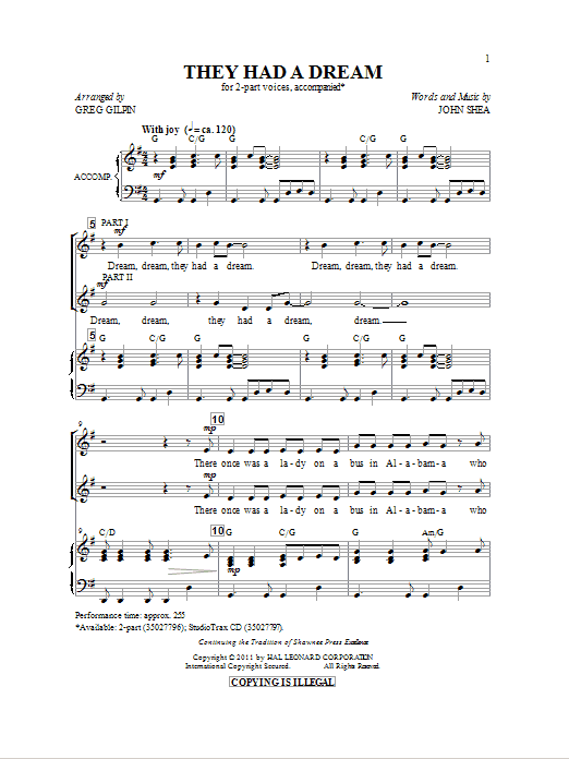 Greg Gilpin They Had A Dream Sheet Music Notes & Chords for 2-Part Choir - Download or Print PDF