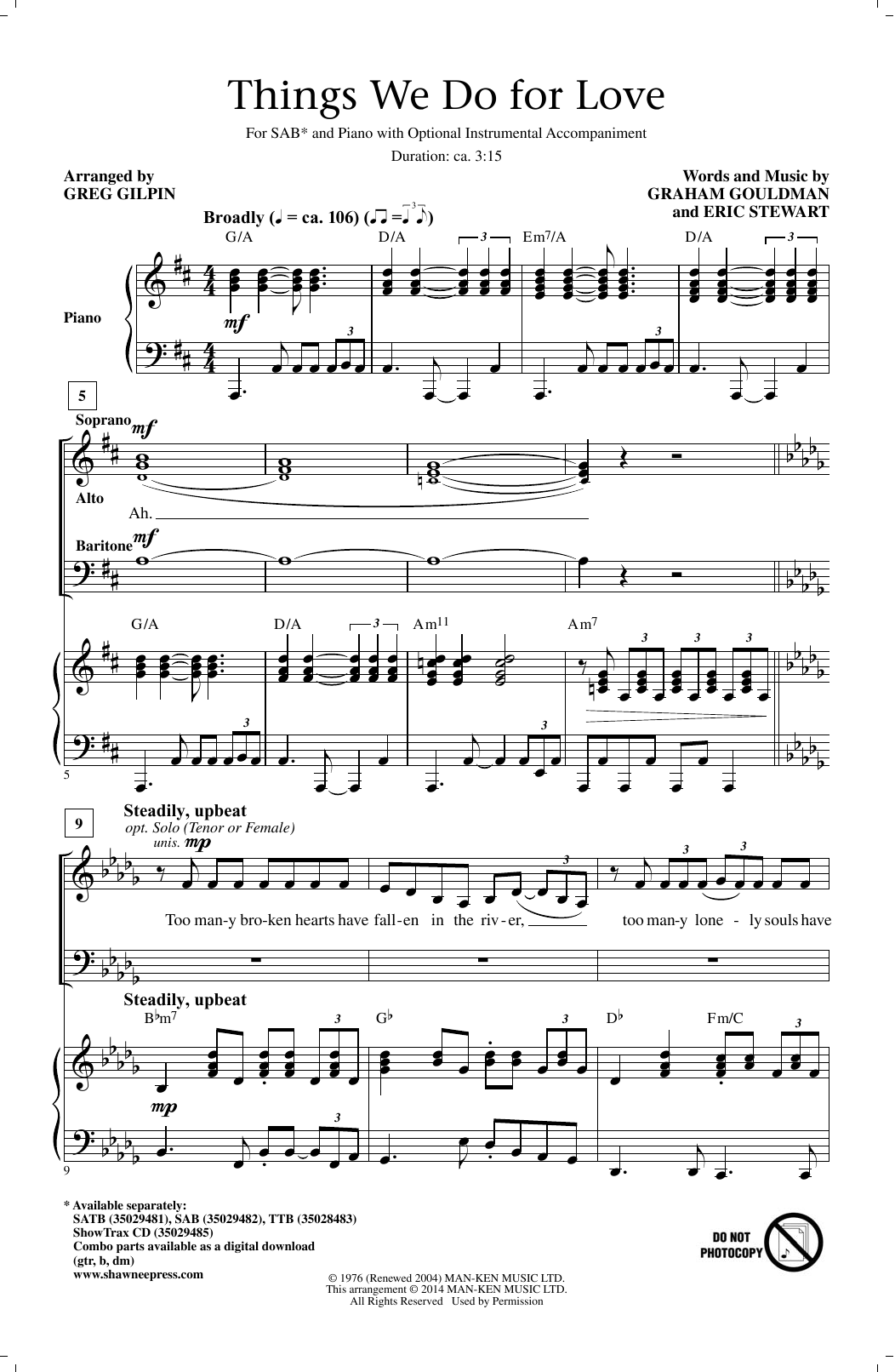 Greg Gilpin Things We Do For Love Sheet Music Notes & Chords for SATB - Download or Print PDF