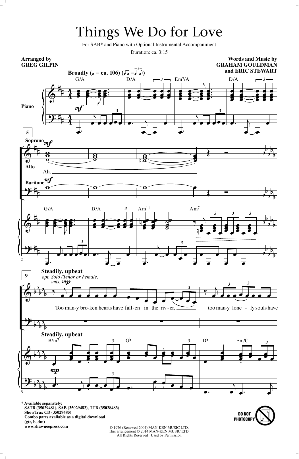 Greg Gilpin Things We Do For Love Sheet Music Notes & Chords for TTBB - Download or Print PDF