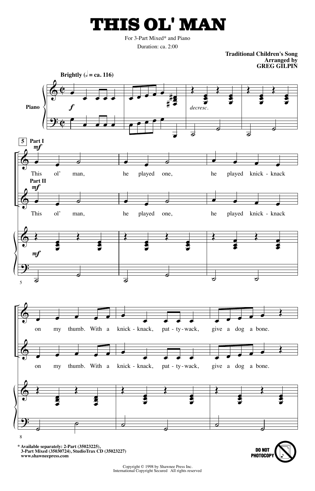 Greg Gilpin This Ol' Man Sheet Music Notes & Chords for 3-Part Mixed - Download or Print PDF