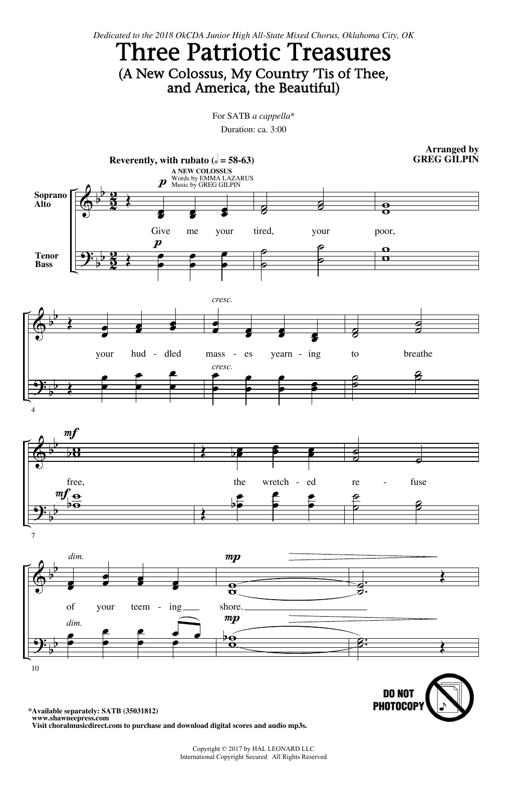 Greg Gilpin Three Patriotic Treasures Sheet Music Notes & Chords for SATB - Download or Print PDF