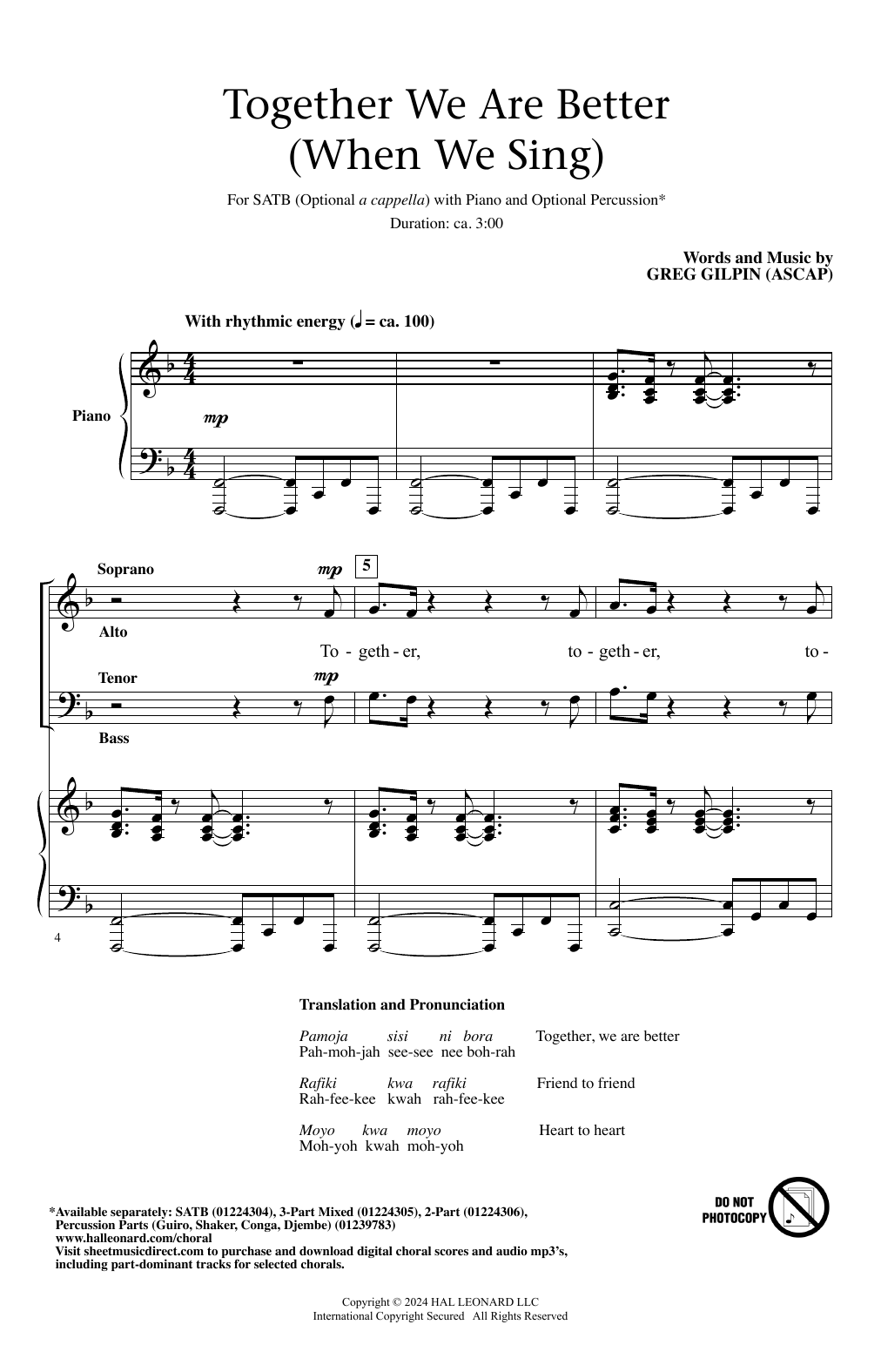 Greg Gilpin Together We Are Better (When We Sing) Sheet Music Notes & Chords for SATB Choir - Download or Print PDF
