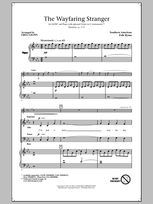 Greg Gilpin Wayfaring Stranger Sheet Music Notes & Chords for SATB - Download or Print PDF