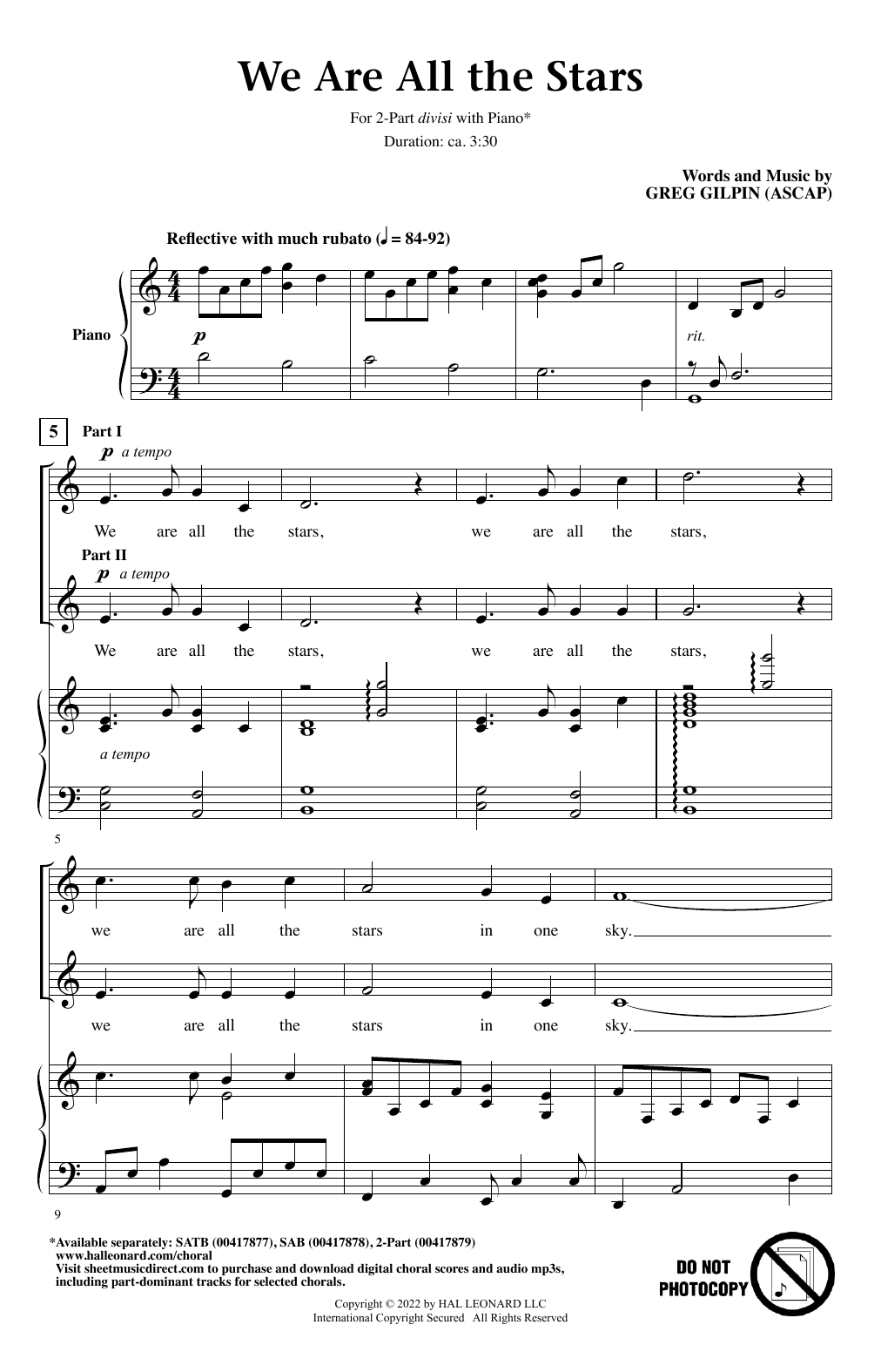 Greg Gilpin We Are All The Stars Sheet Music Notes & Chords for SAB Choir - Download or Print PDF