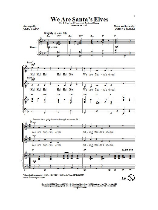 Greg Gilpin We Are Santa's Elves Sheet Music Notes & Chords for 2-Part Choir - Download or Print PDF
