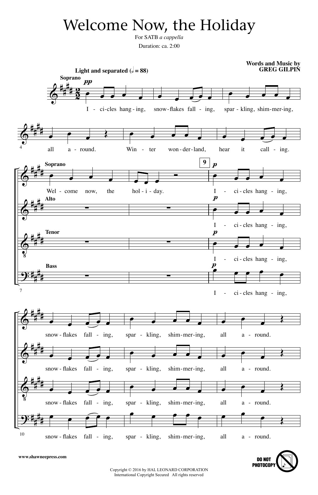 Greg Gilpin Welcome Now, The Holiday Sheet Music Notes & Chords for SATB - Download or Print PDF