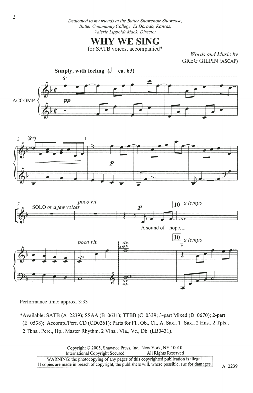 Greg Gilpin Why We Sing Sheet Music Notes & Chords for 2-Part Choir - Download or Print PDF