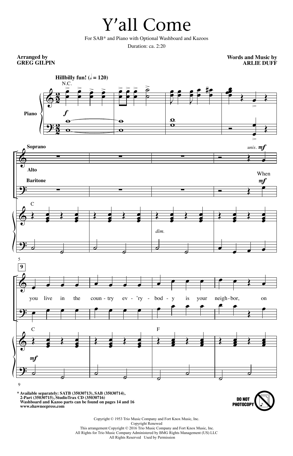 Greg Gilpin Y'All Come Sheet Music Notes & Chords for SATB - Download or Print PDF