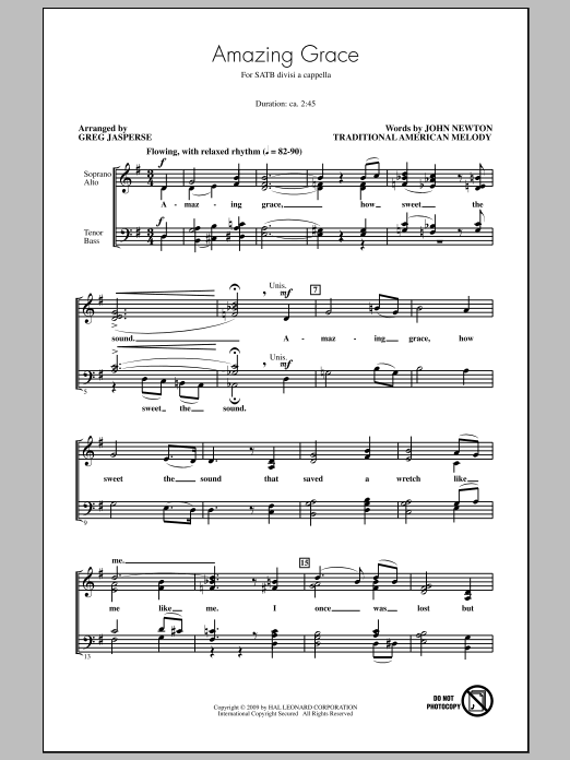 Greg Jasperse Amazing Grace Sheet Music Notes & Chords for SATB - Download or Print PDF