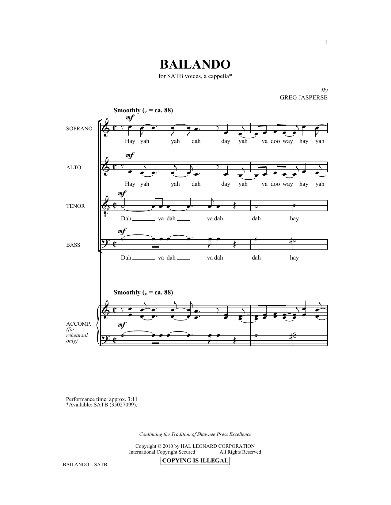 Greg Jasperse Bailando Sheet Music Notes & Chords for SATB - Download or Print PDF