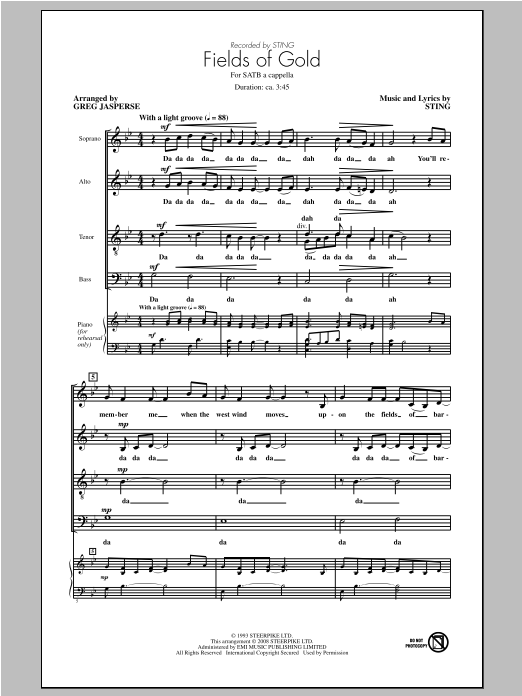 Greg Jasperse Fields Of Gold Sheet Music Notes & Chords for SATB - Download or Print PDF