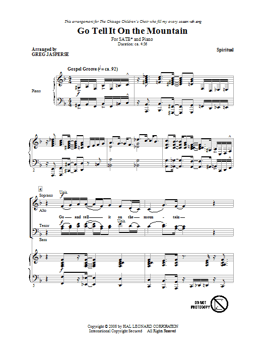 Greg Jasperse Go, Tell It On The Mountain Sheet Music Notes & Chords for SATB - Download or Print PDF