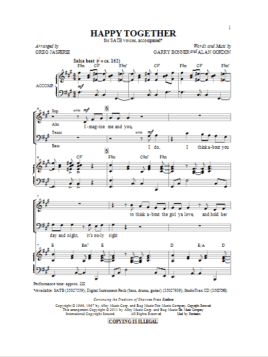 The Turtles Happy Together (arr. Greg Jasperse) Sheet Music Notes & Chords for SATB - Download or Print PDF