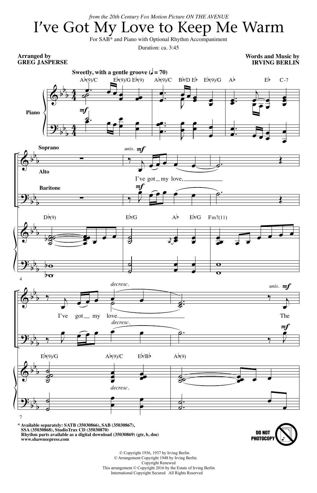 Greg Jasperse I've Got My Love To Keep Me Warm Sheet Music Notes & Chords for SATB - Download or Print PDF