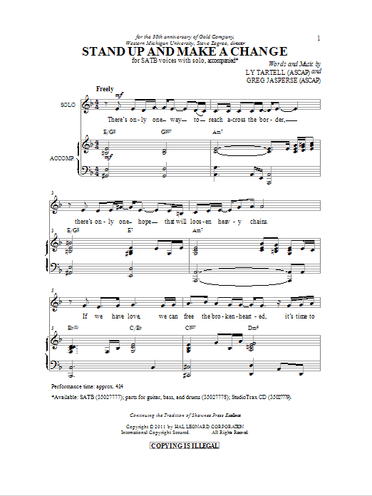 Greg Jasperse Stand Up And Make A Change Sheet Music Notes & Chords for SATB - Download or Print PDF