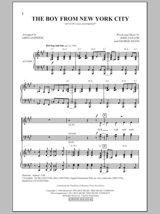 Greg Jasperse The Boy From New York City Sheet Music Notes & Chords for SSA - Download or Print PDF