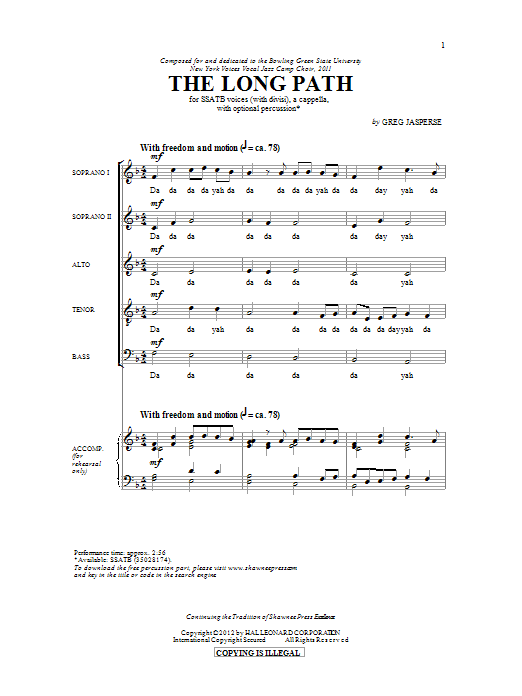 Greg Jasperse The Long Path Sheet Music Notes & Chords for SATB - Download or Print PDF