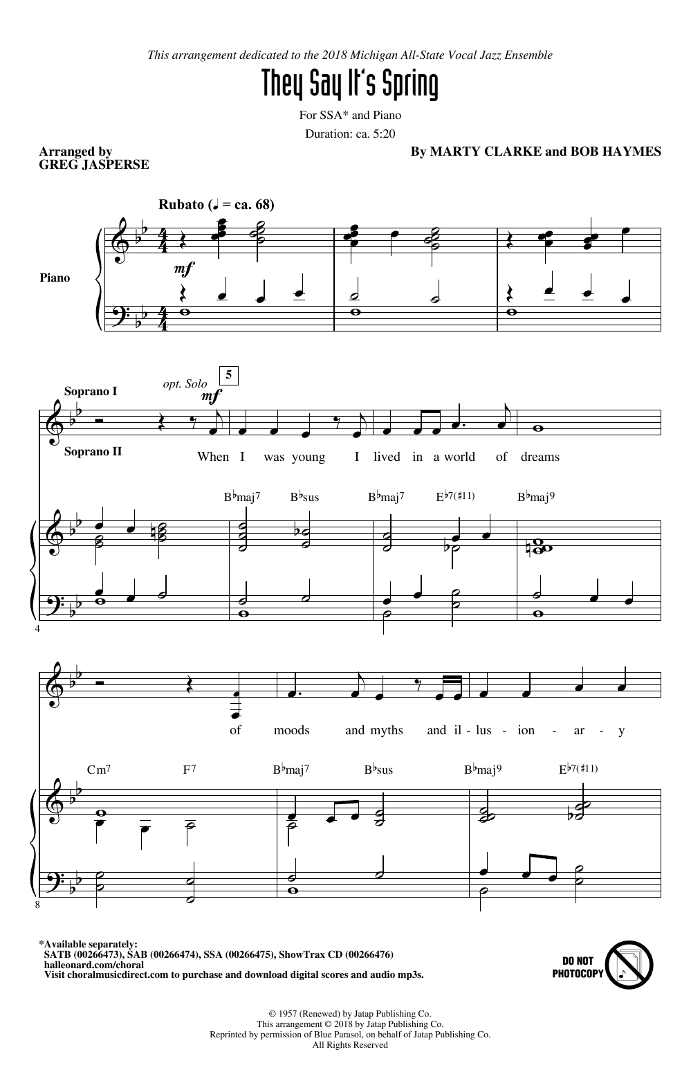 Greg Jasperse They Say It's Spring Sheet Music Notes & Chords for SAB Choir - Download or Print PDF