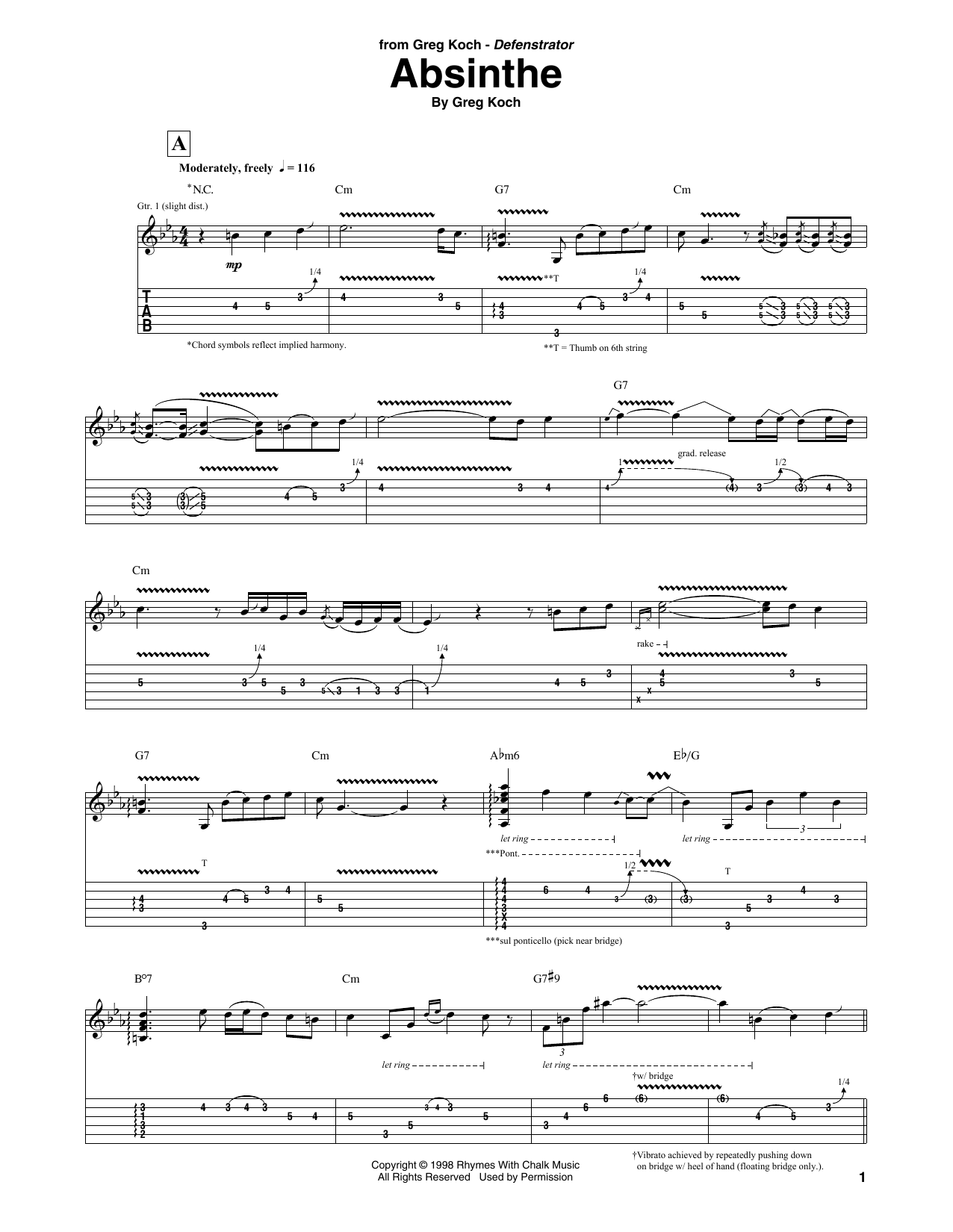 Greg Koch Absinthe Sheet Music Notes & Chords for Guitar Tab - Download or Print PDF