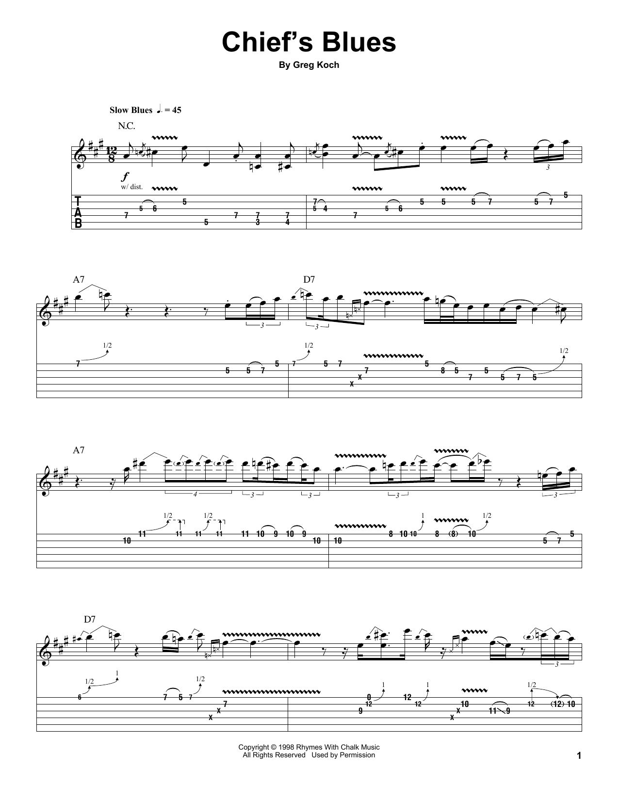 Greg Koch Chief's Blues Sheet Music Notes & Chords for Guitar Tab (Single Guitar) - Download or Print PDF