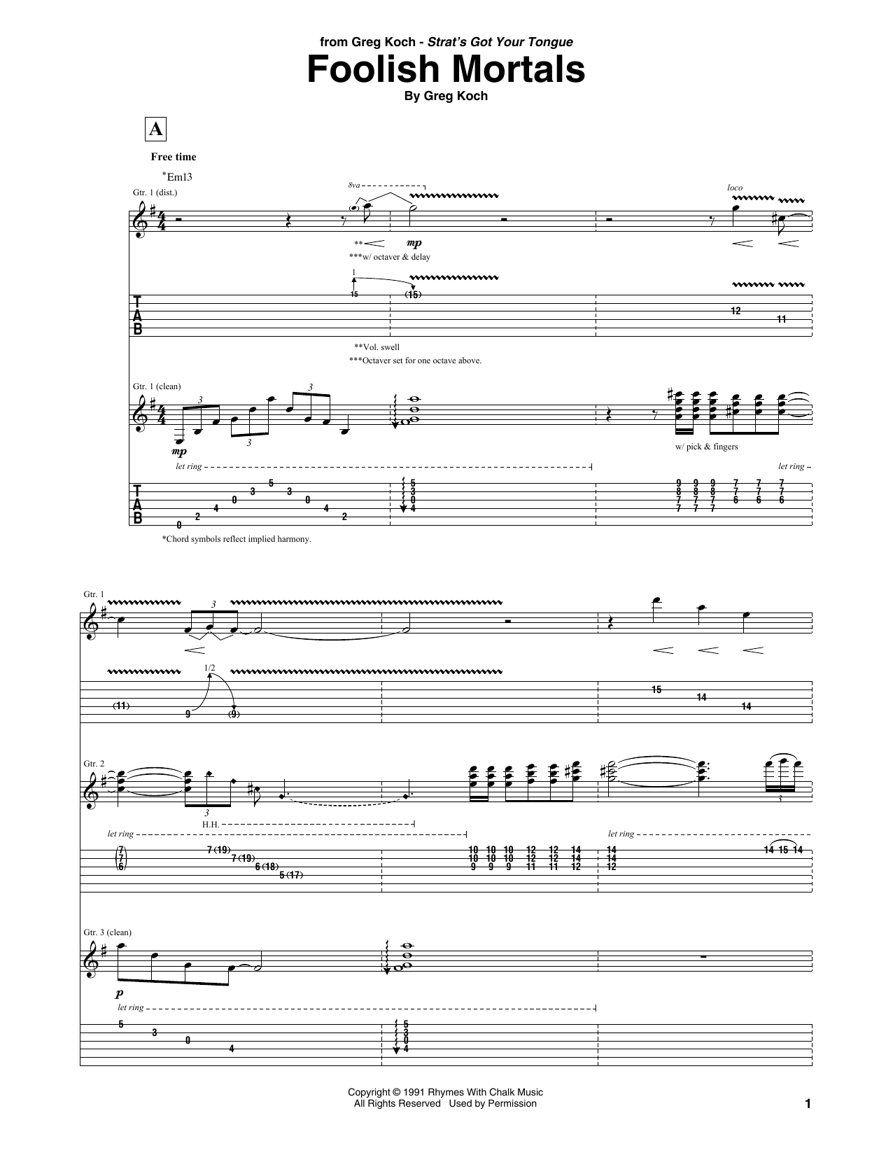 Greg Koch Foolish Mortals Sheet Music Notes & Chords for Guitar Tab - Download or Print PDF
