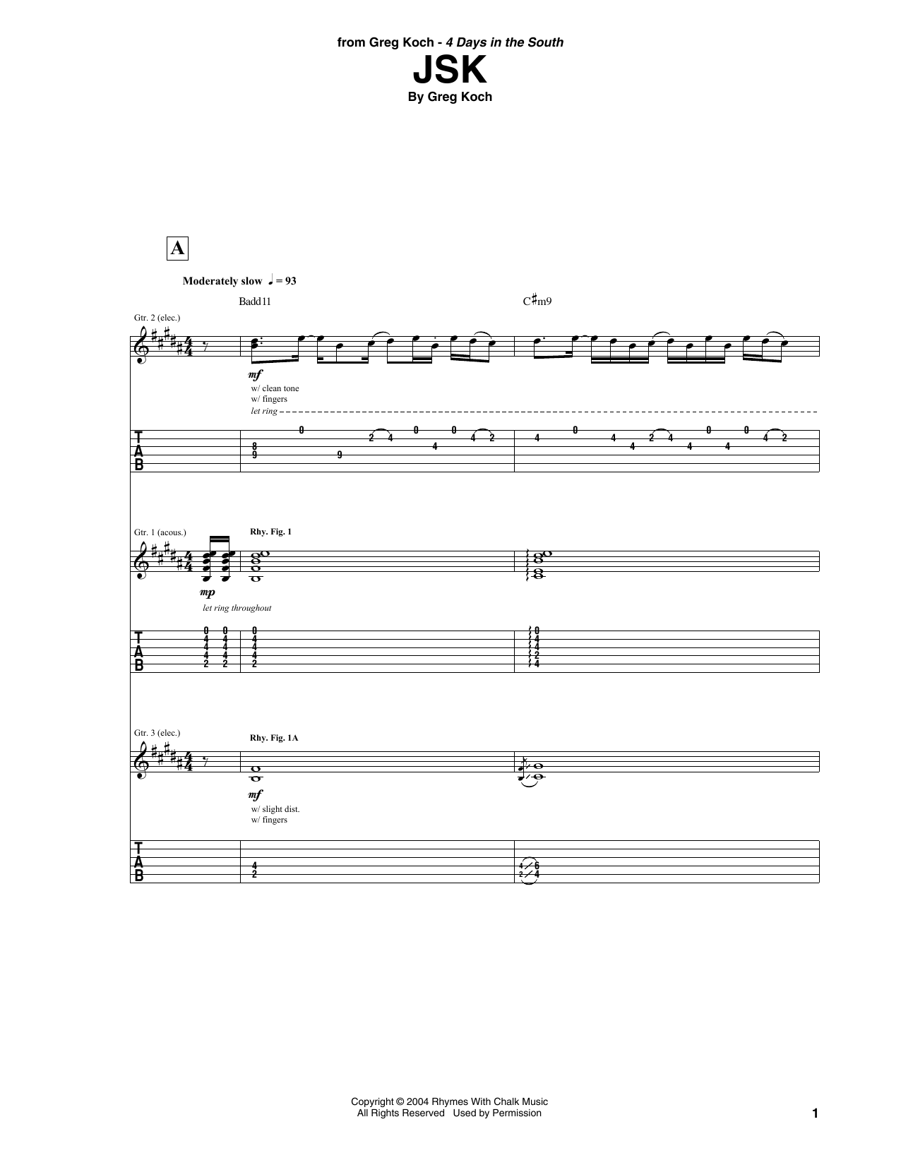 Greg Koch JSK Sheet Music Notes & Chords for Guitar Tab - Download or Print PDF