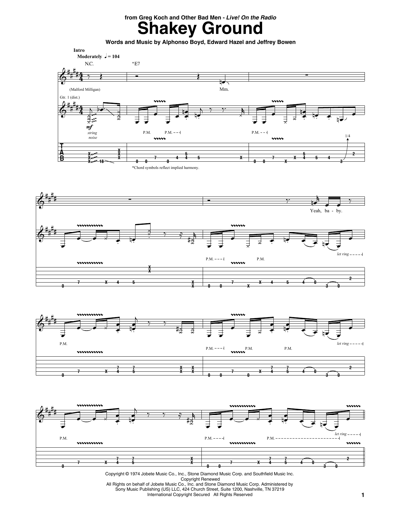 Greg Koch Shakey Ground Sheet Music Notes & Chords for Guitar Tab - Download or Print PDF