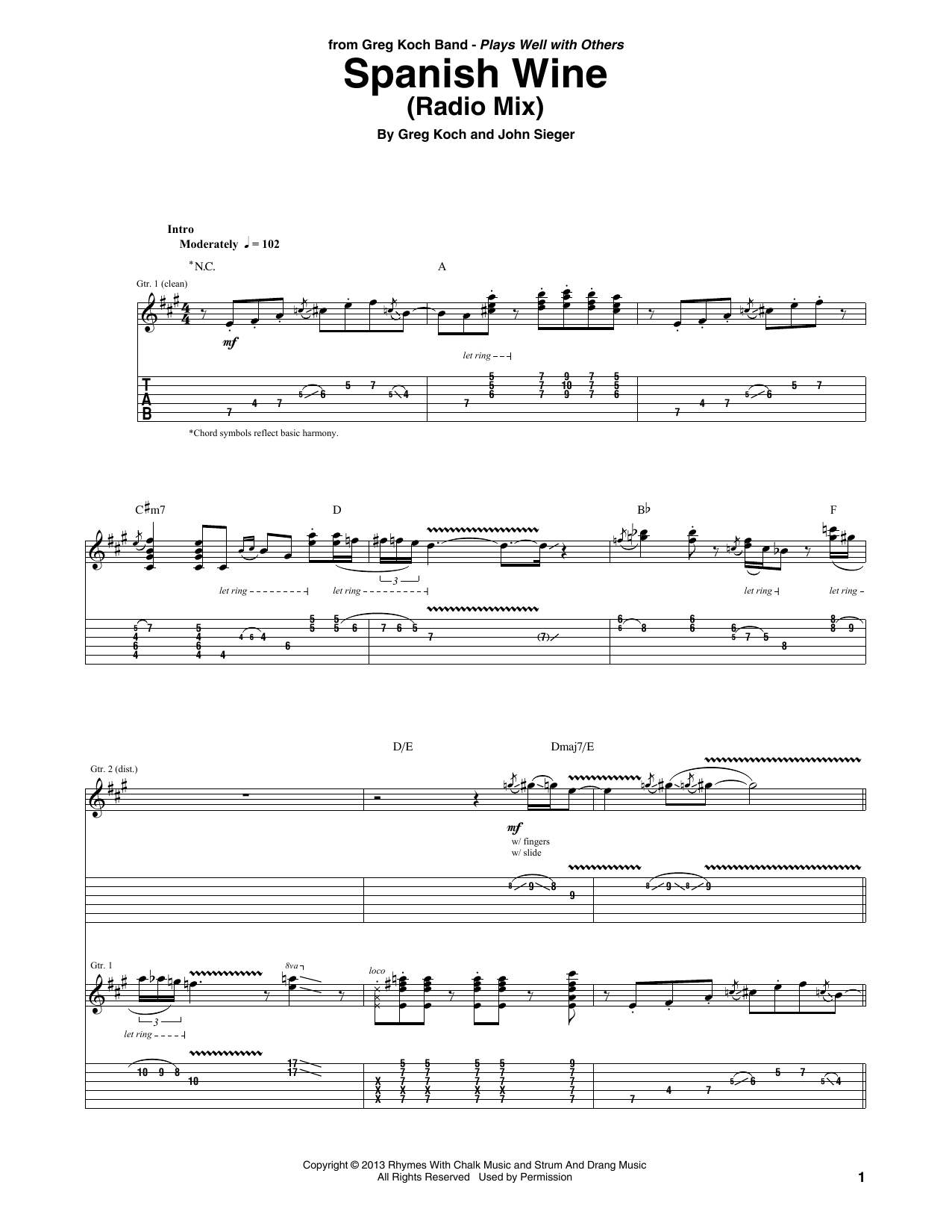 Greg Koch Spanish Wine Sheet Music Notes & Chords for Guitar Tab - Download or Print PDF