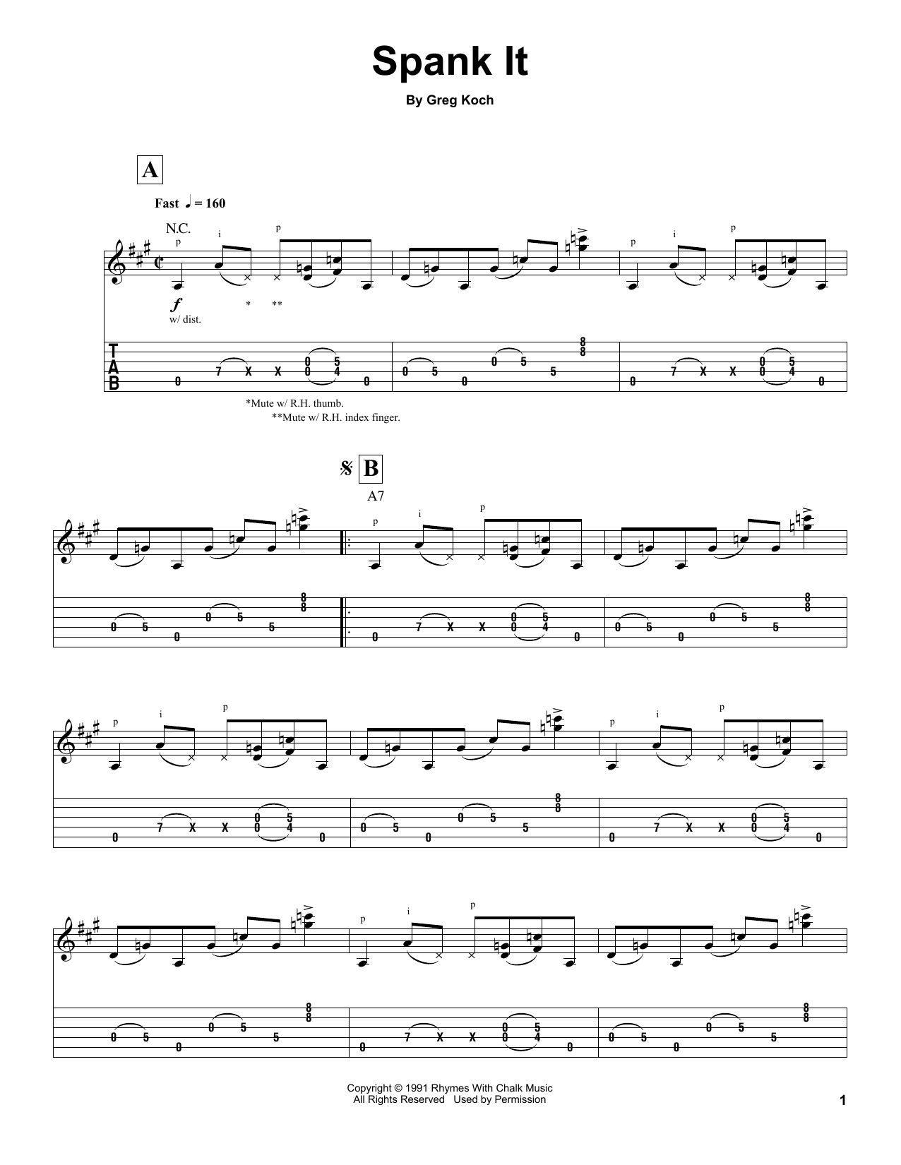 Greg Koch Spank It Sheet Music Notes & Chords for Guitar Tab (Single Guitar) - Download or Print PDF