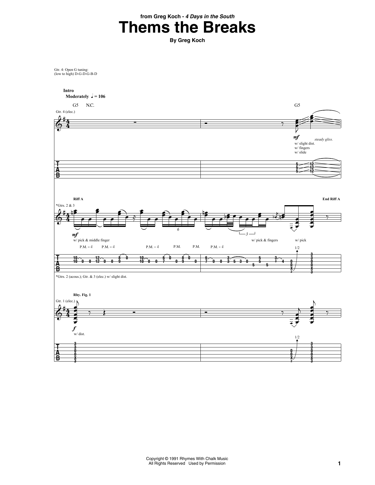 Greg Koch Thems The Breaks Sheet Music Notes & Chords for Guitar Tab - Download or Print PDF