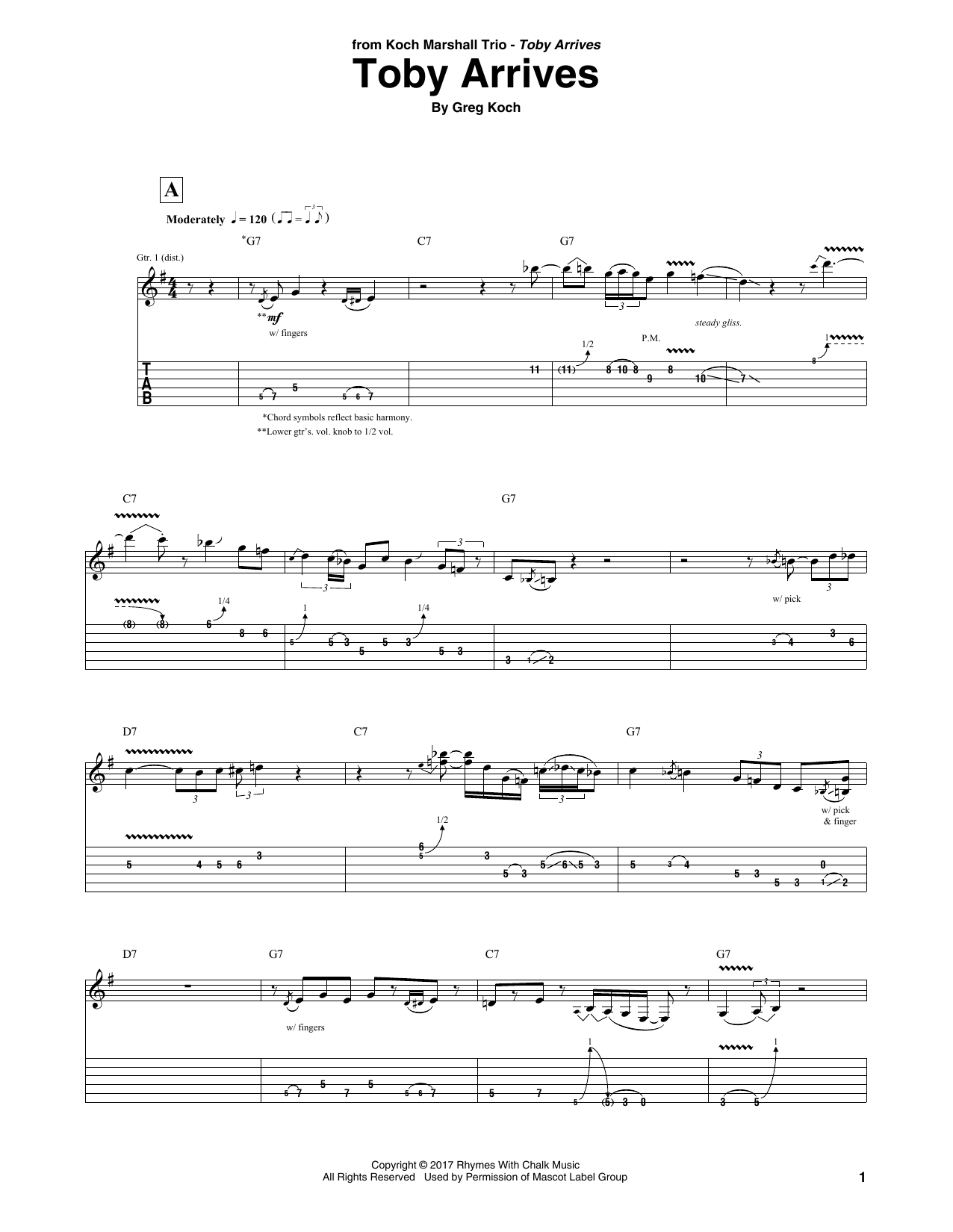 Greg Koch Toby Arrives Sheet Music Notes & Chords for Guitar Tab - Download or Print PDF