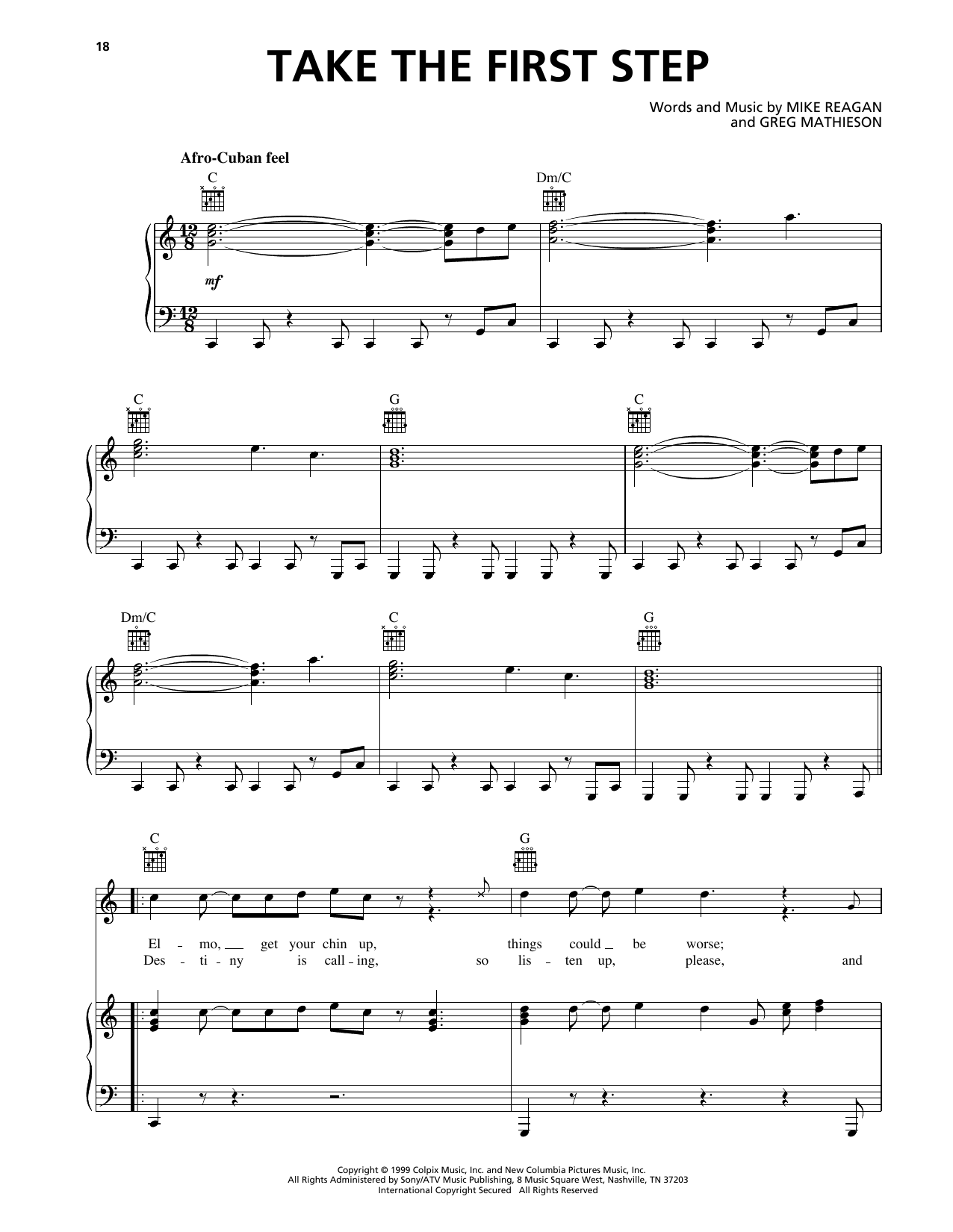 Greg Mathieson and Mike Reagan Take The First Step (from The Adventures Of Elmo In Grouchland) Sheet Music Notes & Chords for Piano, Vocal & Guitar Chords (Right-Hand Melody) - Download or Print PDF