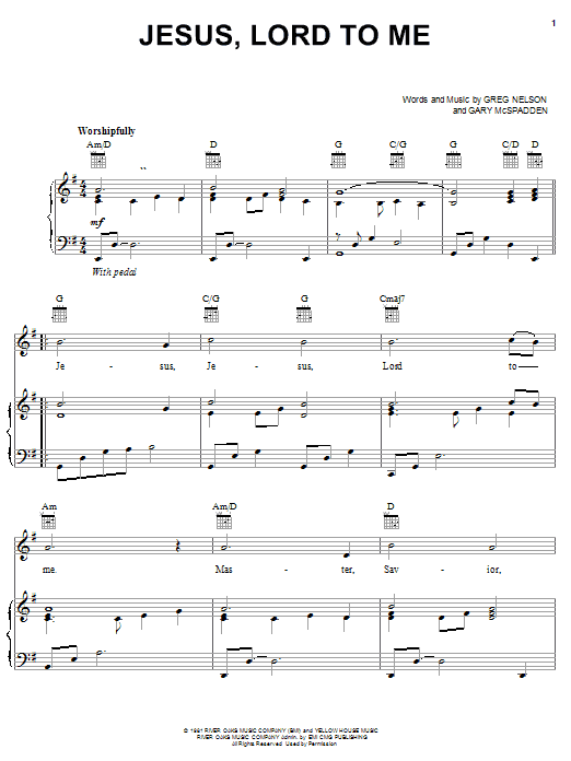 Greg Nelson Jesus, Lord To Me Sheet Music Notes & Chords for Piano, Vocal & Guitar (Right-Hand Melody) - Download or Print PDF