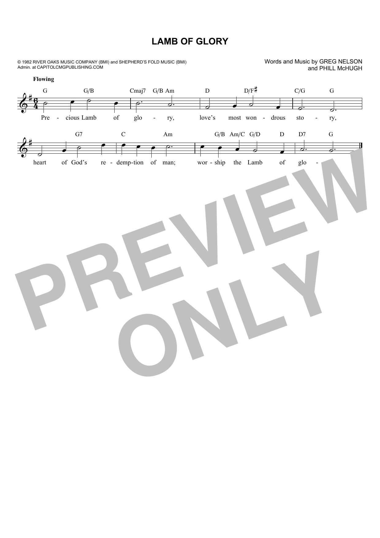 Greg Nelson Lamb Of Glory Sheet Music Notes & Chords for Melody Line, Lyrics & Chords - Download or Print PDF