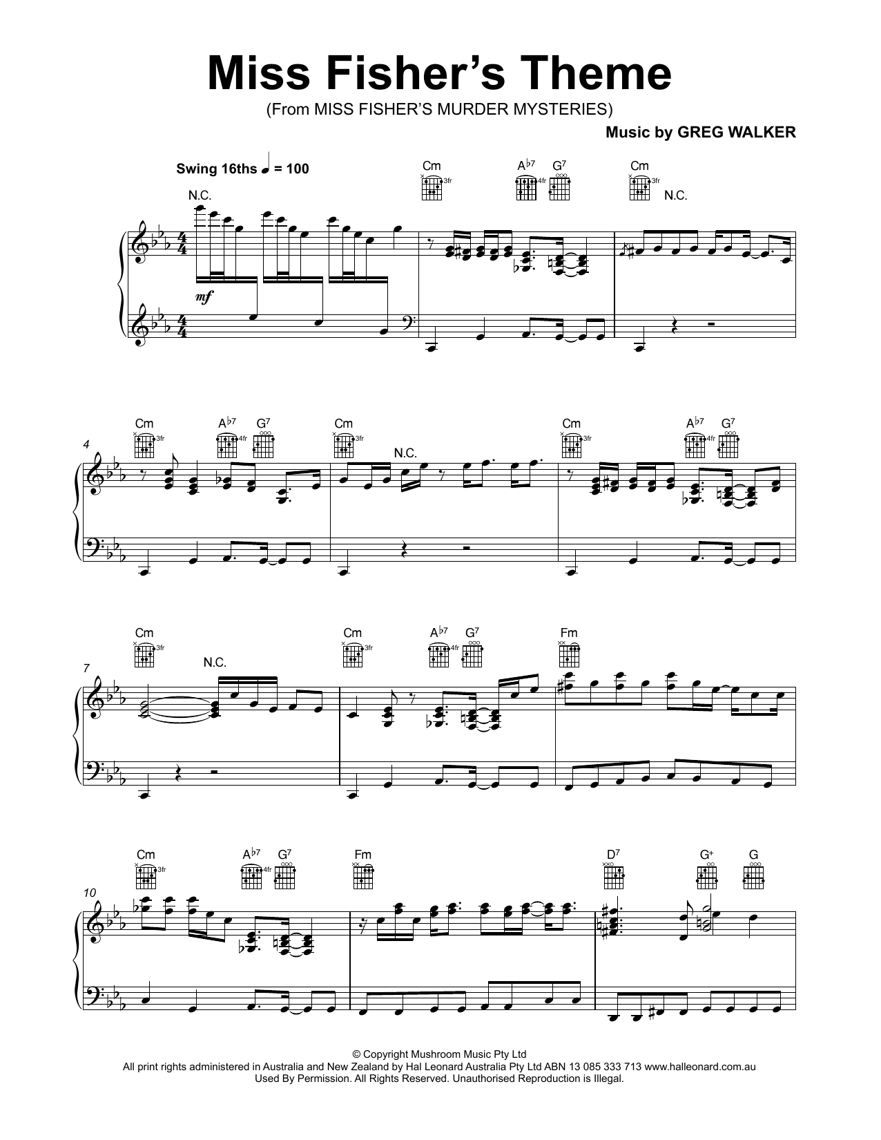 Greg Walker Miss Fisher's Theme Sheet Music Notes & Chords for Piano - Download or Print PDF