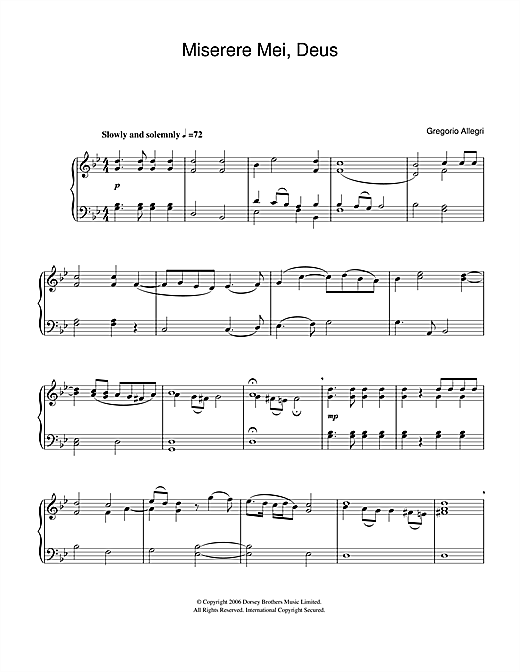 Gregorio Allegri Miserere Mei Deus Sheet Music Notes & Chords for Easy Piano - Download or Print PDF