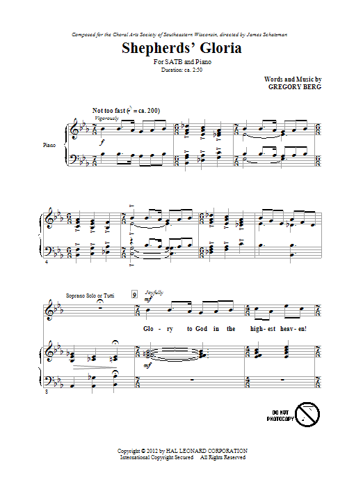 Gregory Berg Shepherd's Gloria Sheet Music Notes & Chords for SATB - Download or Print PDF