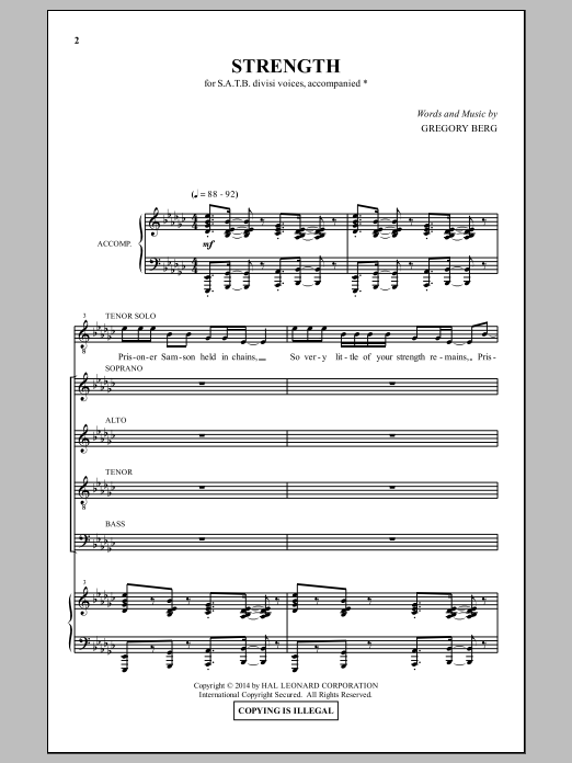Gregory Berg Strength Sheet Music Notes & Chords for SATB - Download or Print PDF
