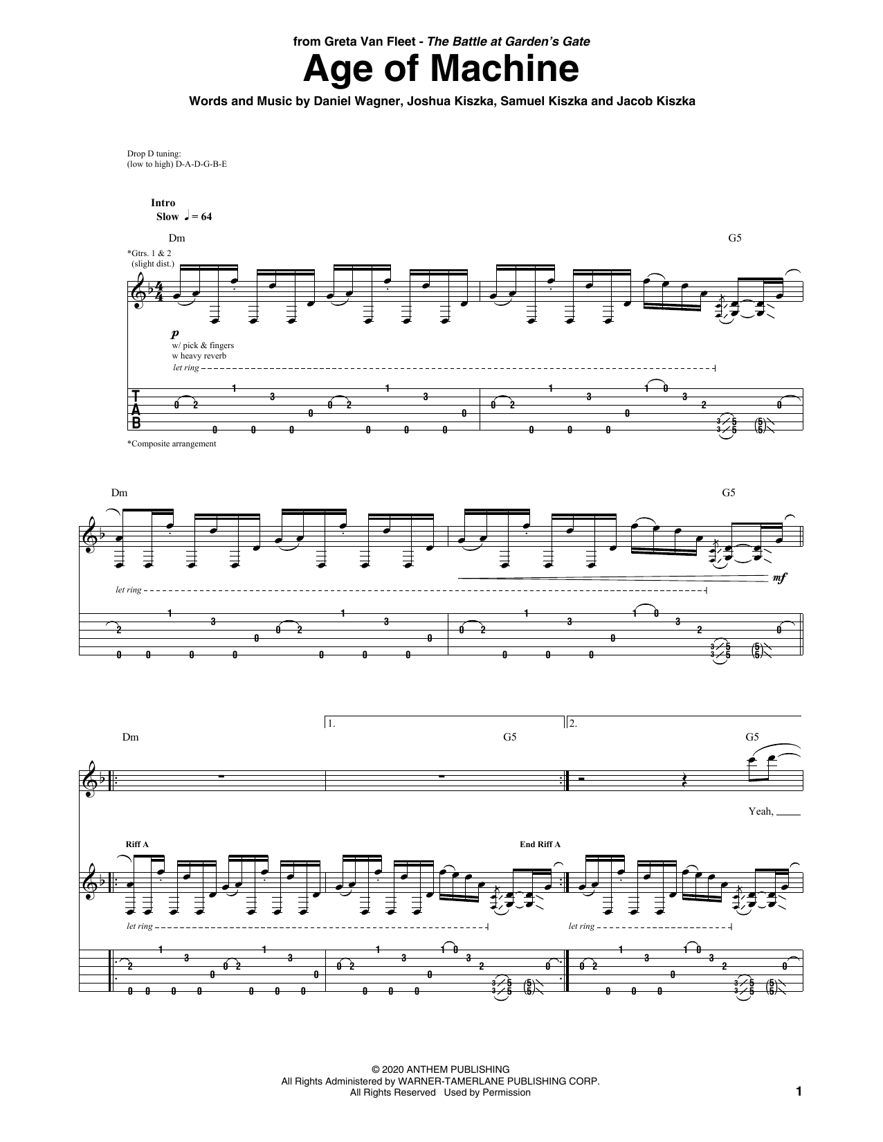 Greta Van Fleet Age Of Machine Sheet Music Notes & Chords for Guitar Tab - Download or Print PDF