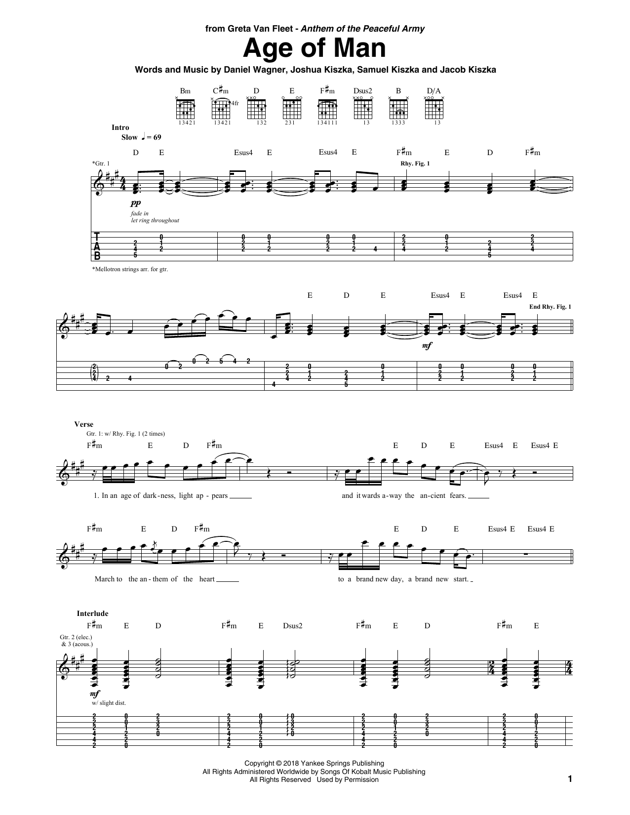Greta Van Fleet Age Of Man Sheet Music Notes & Chords for Guitar Tab - Download or Print PDF