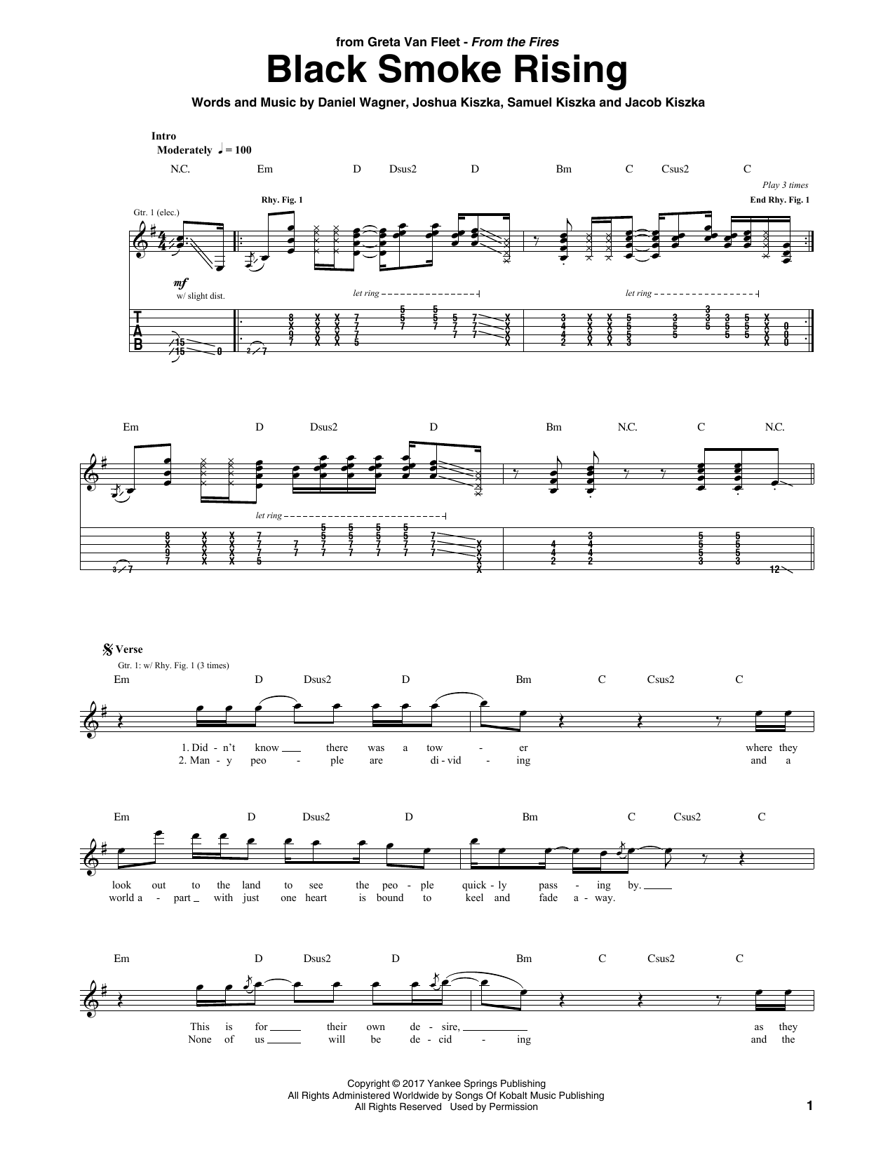 Greta Van Fleet Black Smoke Rising Sheet Music Notes & Chords for Guitar Tab - Download or Print PDF