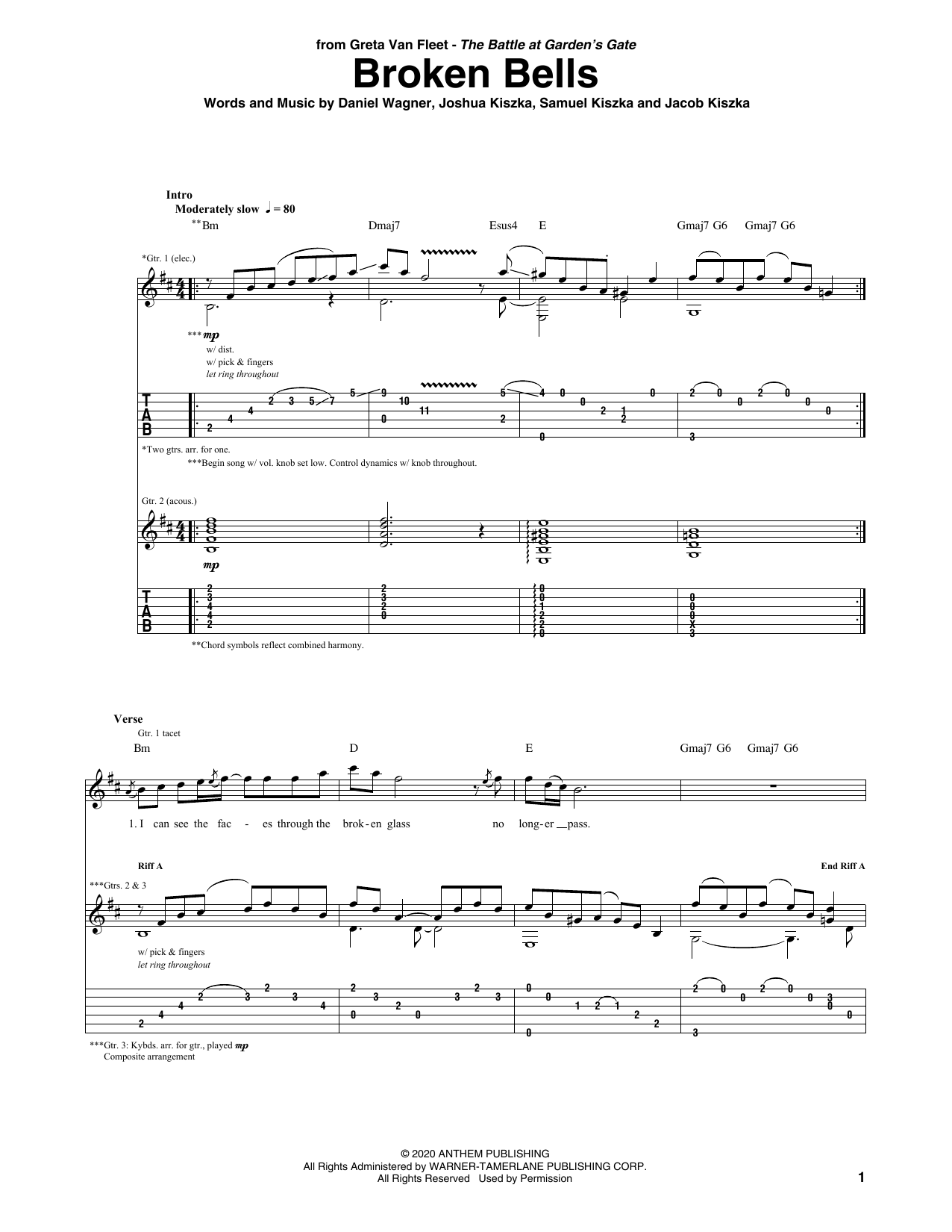 Greta Van Fleet Broken Bells Sheet Music Notes & Chords for Guitar Tab - Download or Print PDF
