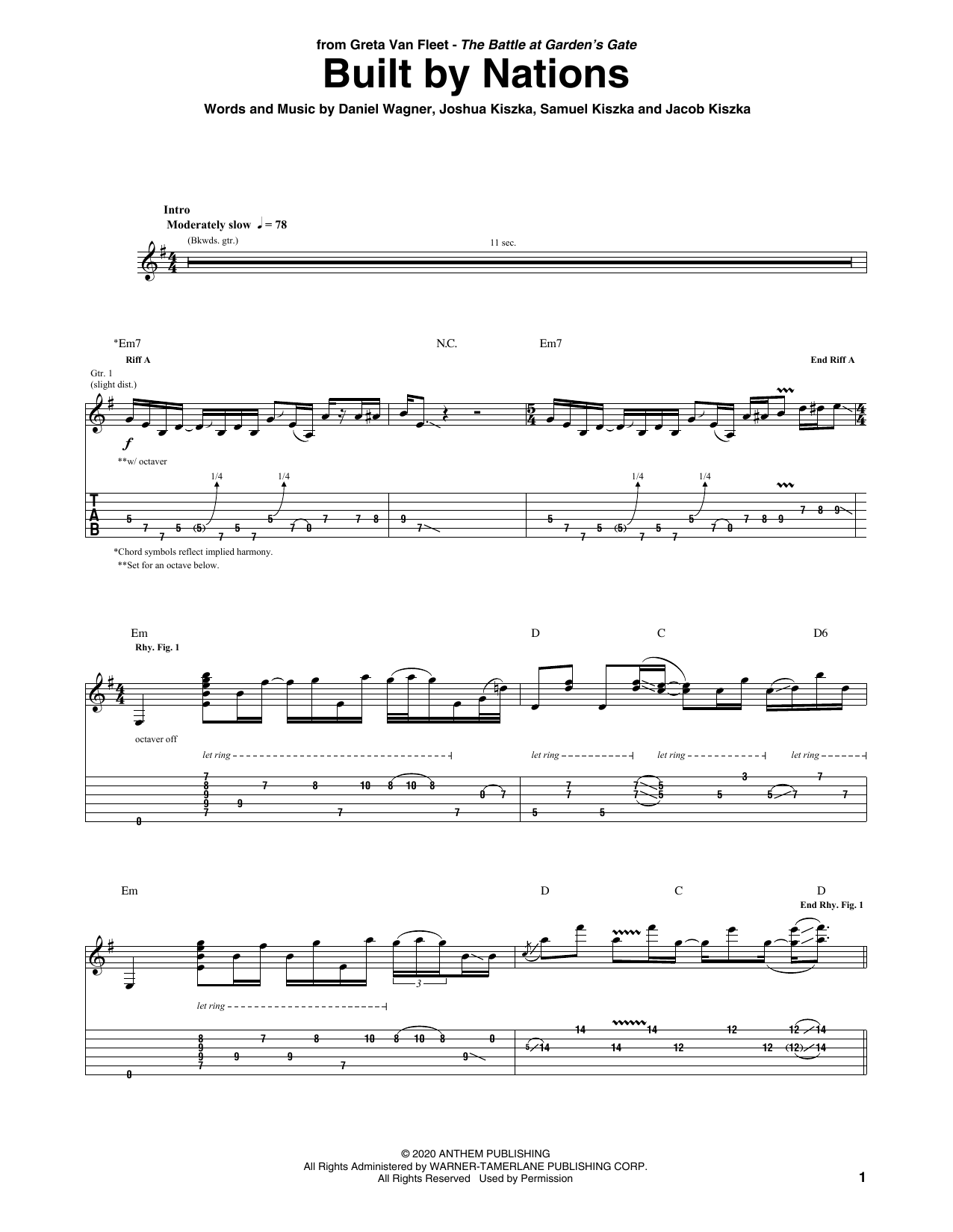 Greta Van Fleet Built By Nations Sheet Music Notes & Chords for Guitar Tab - Download or Print PDF