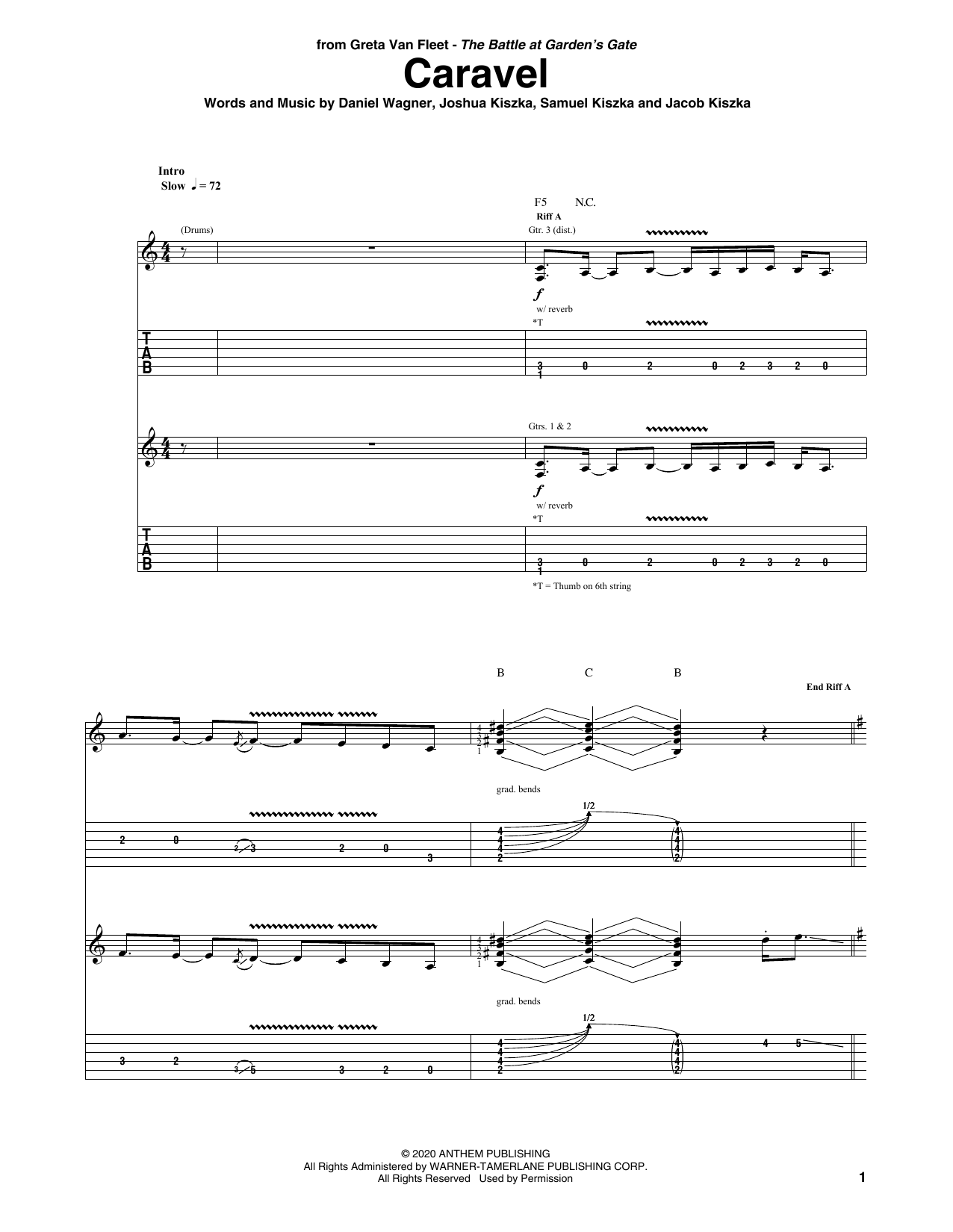 Greta Van Fleet Caravel Sheet Music Notes & Chords for Guitar Tab - Download or Print PDF